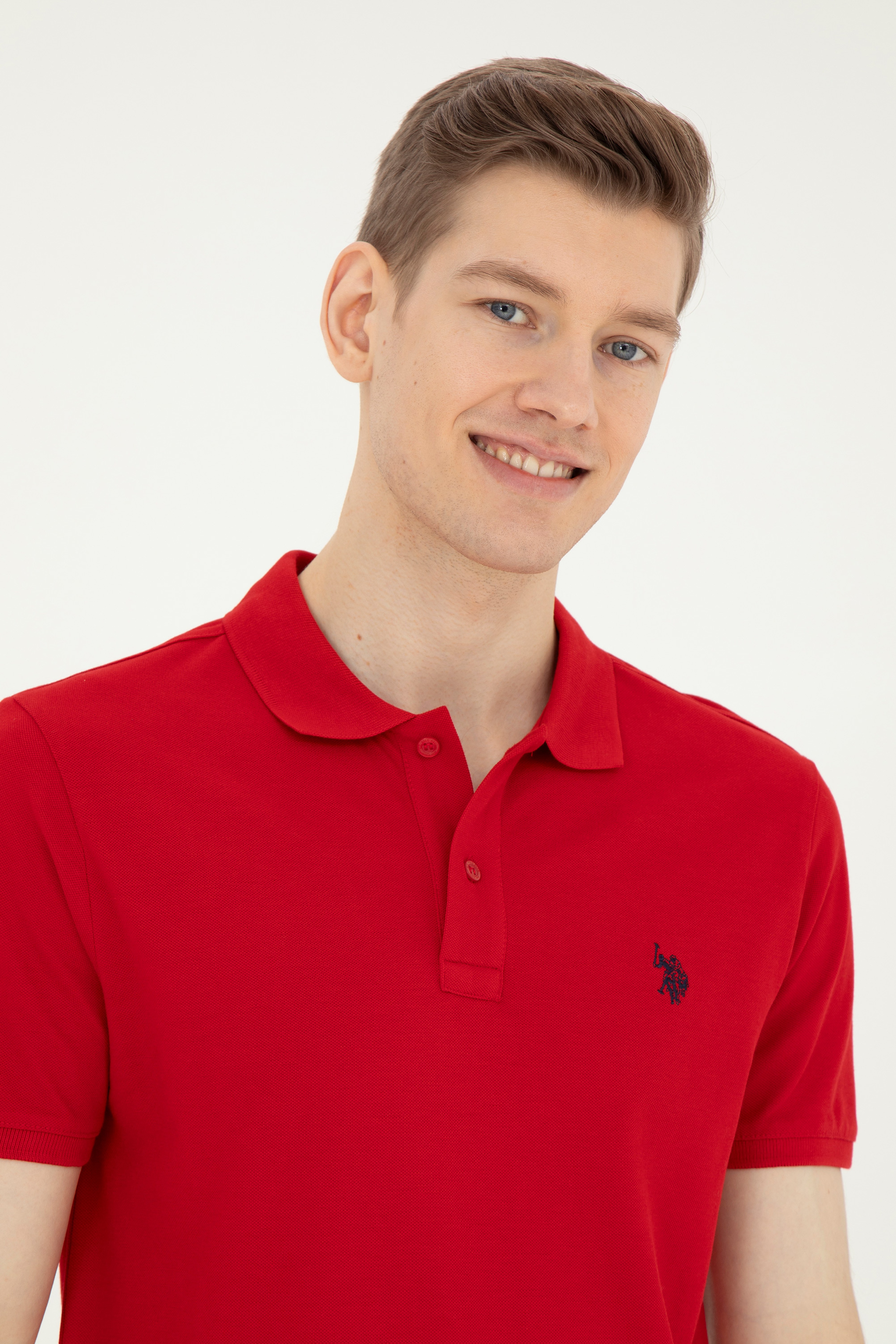 Erkek Slim Fit Polo Yaka Kırmızı Basic Tişört - Image 2