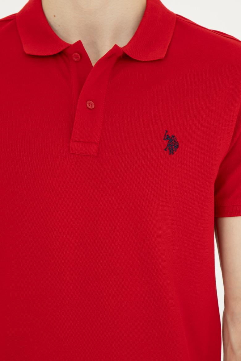 Erkek Slim Fit Polo Yaka Kırmızı Basic Tişört - 50279573377