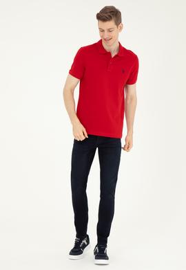 Erkek Slim Fit Polo Yaka Kırmızı Basic Tişört - 50279573377