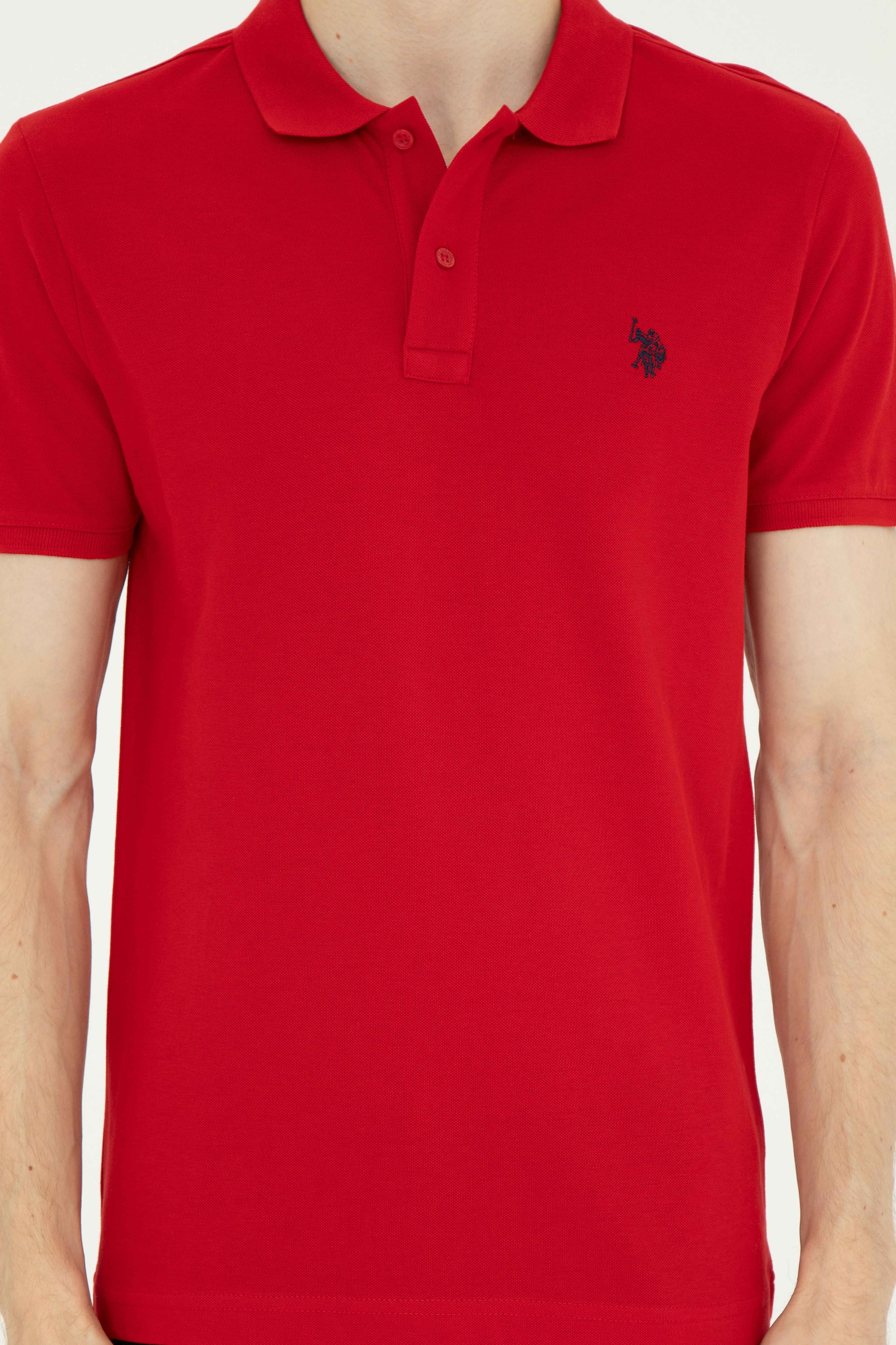 Erkek Slim Fit Polo Yaka Kırmızı Basic Tişört