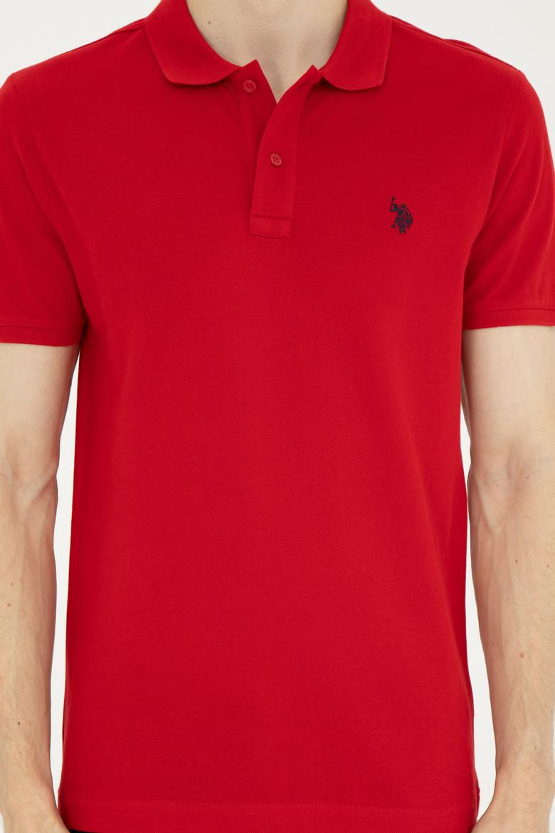 Erkek Slim Fit Polo Yaka Kırmızı Basic Tişört - 50279573377
