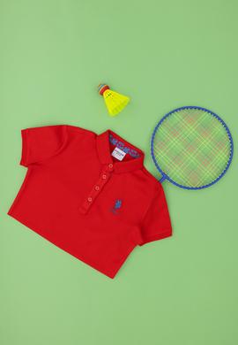 Kız Çocuk Kırmızı Polo Yaka Basic Tişört - 50283286088