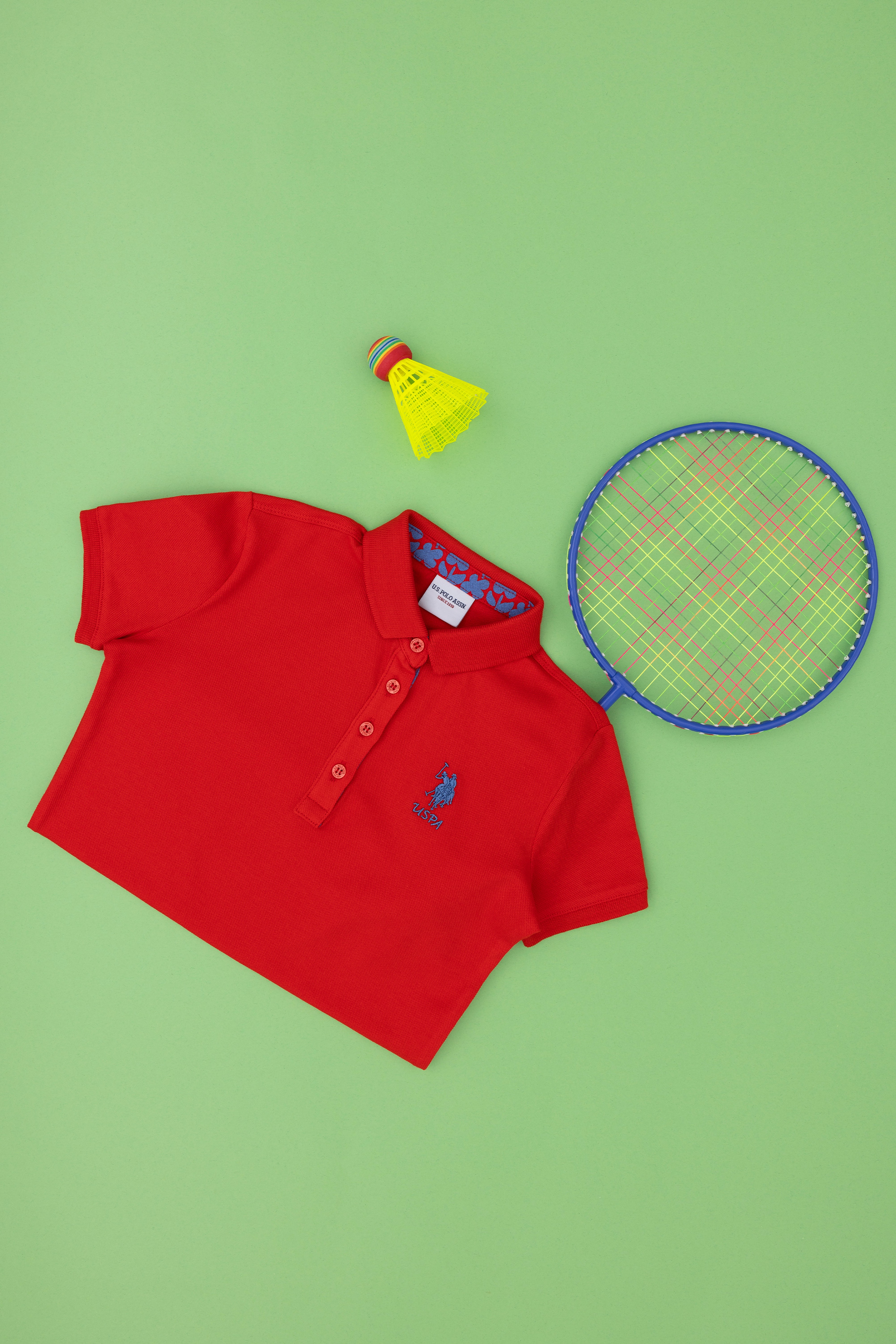 Kız Çocuk Kırmızı Polo Yaka Basic Tişört - Image 1