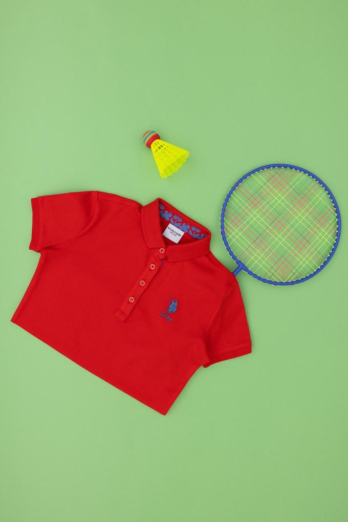 Kız Çocuk Kırmızı Polo Yaka Basic Tişört