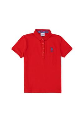 Kız Çocuk Kırmızı Polo Yaka Basic Tişört - 50283286088