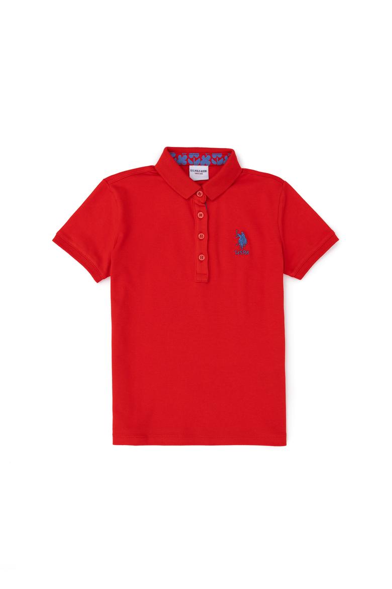 Kız Çocuk Kırmızı Polo Yaka Basic Tişört - 50283286088