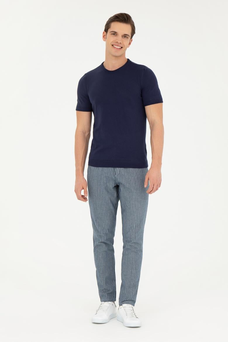 Erkek Slim Fit Bisiklet Yaka Lacivert Kazak - 50280428017