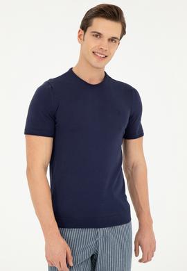 Erkek Slim Fit Bisiklet Yaka Lacivert Kazak - 50280428017