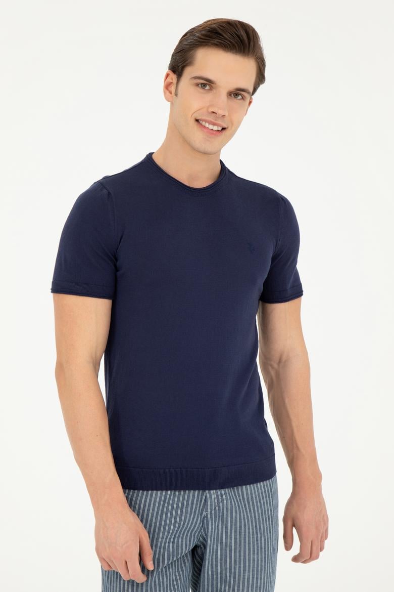 Erkek Slim Fit Bisiklet Yaka Lacivert Kazak