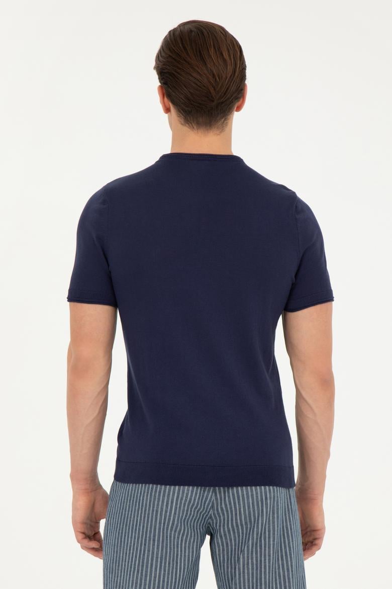 Erkek Slim Fit Bisiklet Yaka Lacivert Kazak - 50280428017