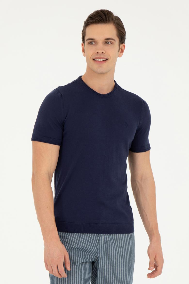 Erkek Slim Fit Bisiklet Yaka Lacivert Kazak - 50280428017