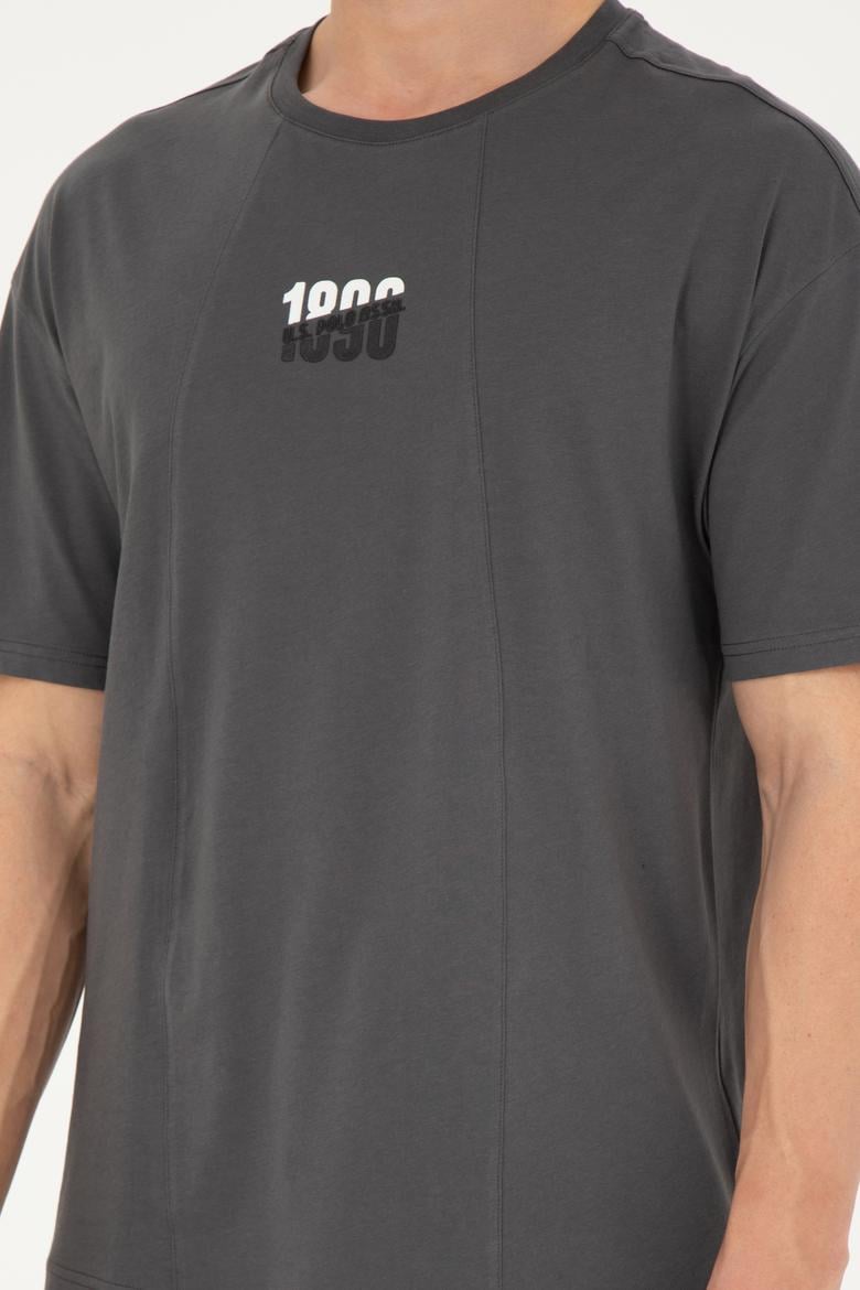 Erkek Comfort Fit Bisiklet Yaka Antrasit Tişört - 50287049036