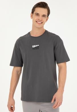 Erkek Comfort Fit Bisiklet Yaka Antrasit Tişört - 50287049036