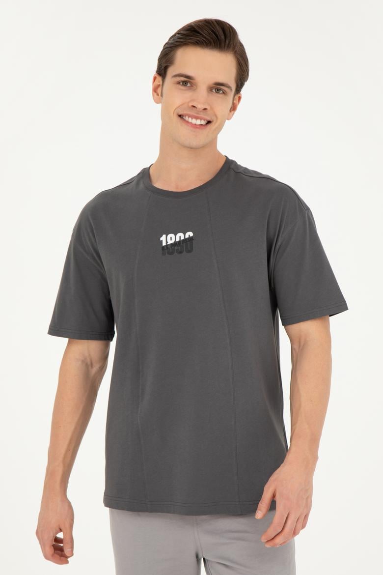 Erkek Comfort Fit Bisiklet Yaka Antrasit Tişört - 50287049036