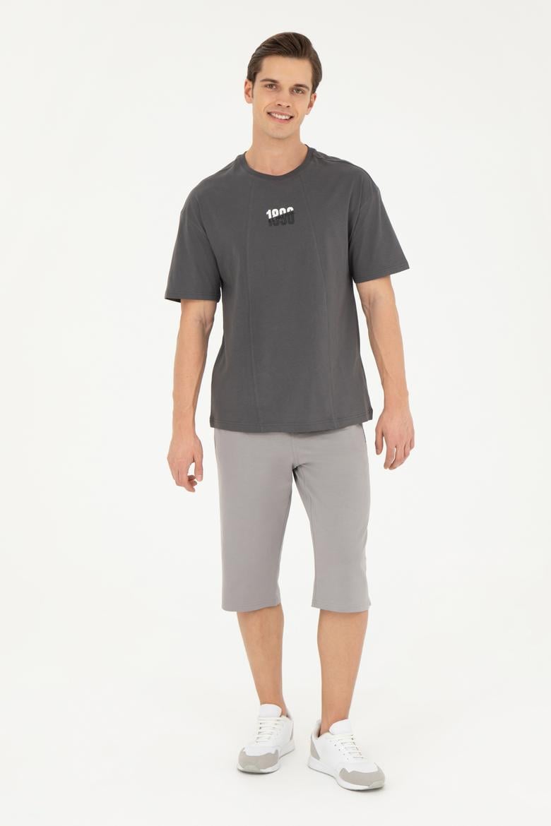 Erkek Comfort Fit Bisiklet Yaka Antrasit Tişört - 50287049036