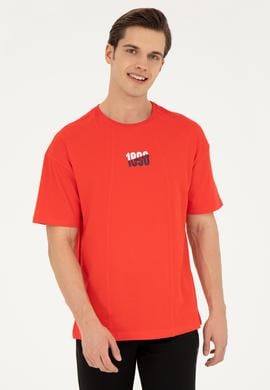 Erkek Comfort Fit Bisiklet Yaka Kırmızı Tişört - 50287049046