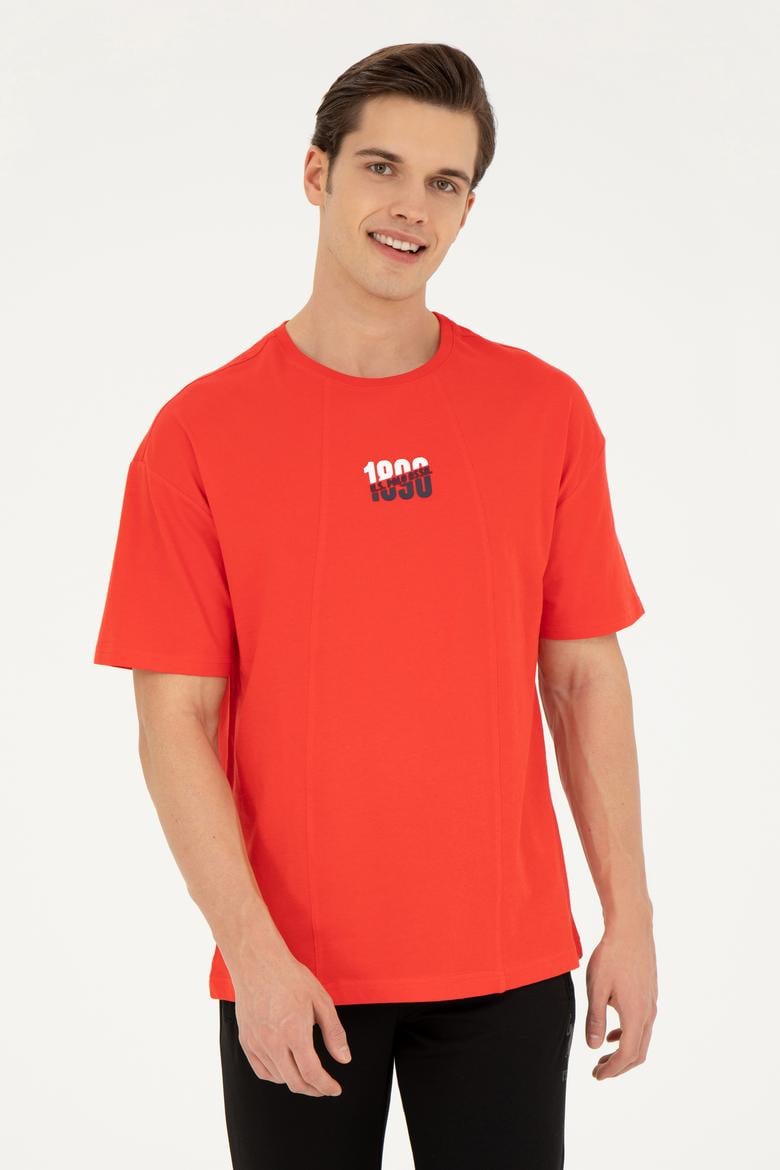 Erkek Comfort Fit Bisiklet Yaka Kırmızı Tişört