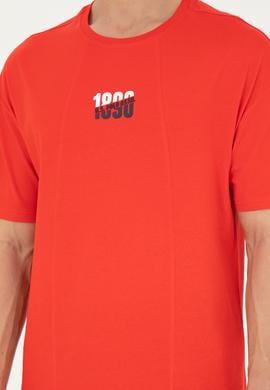 Erkek Comfort Fit Bisiklet Yaka Kırmızı Tişört - 50287049046