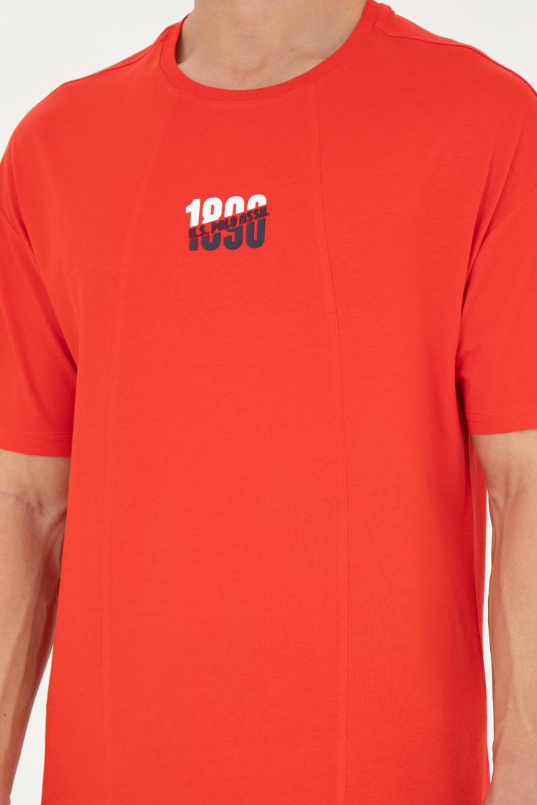 Erkek Comfort Fit Bisiklet Yaka Kırmızı Tişört - 50287049046