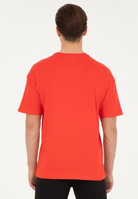 Erkek Comfort Fit Bisiklet Yaka Kırmızı Tişört - 50287049046