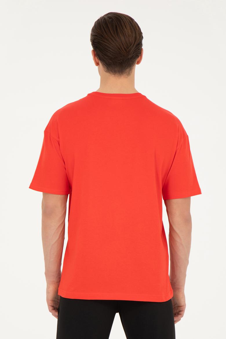 Erkek Comfort Fit Bisiklet Yaka Kırmızı Tişört - 50287049046