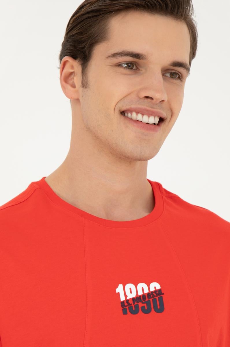 Erkek Comfort Fit Bisiklet Yaka Kırmızı Tişört