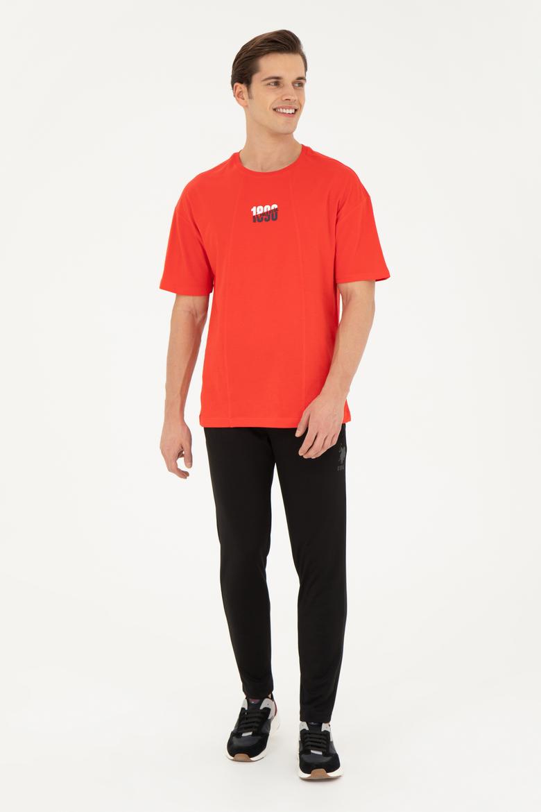 Erkek Comfort Fit Bisiklet Yaka Kırmızı Tişört - 50287049046