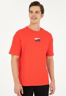 Erkek Comfort Fit Bisiklet Yaka Kırmızı Tişört - 50287049046