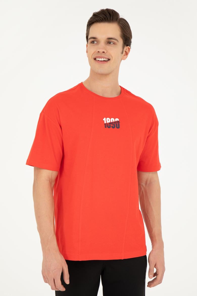 Erkek Comfort Fit Bisiklet Yaka Kırmızı Tişört - 50287049046