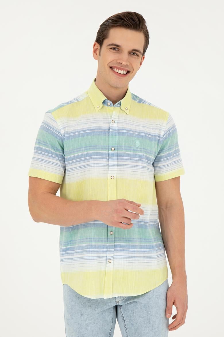 Erkek Neon Sarı Kısa Kollu Gömlek - 50263825042