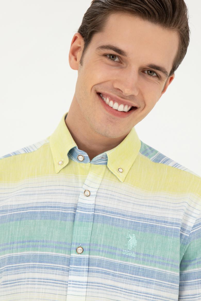 Erkek Neon Sarı Kısa Kollu Gömlek - 50263825042