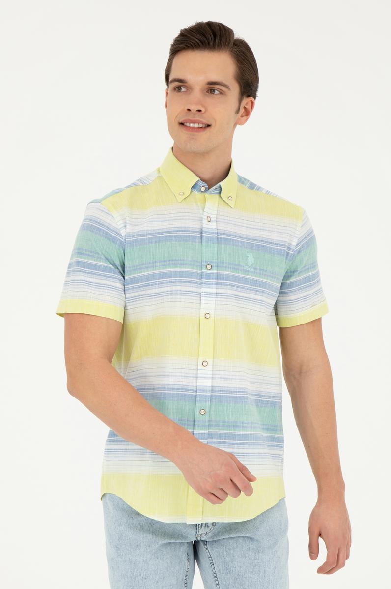 Erkek Neon Sarı Kısa Kollu Gömlek