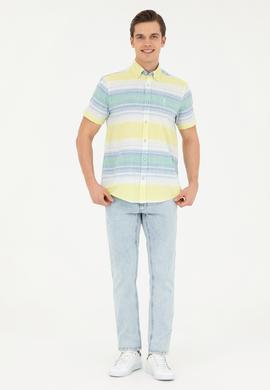 Erkek Neon Sarı Kısa Kollu Gömlek - 50263825042