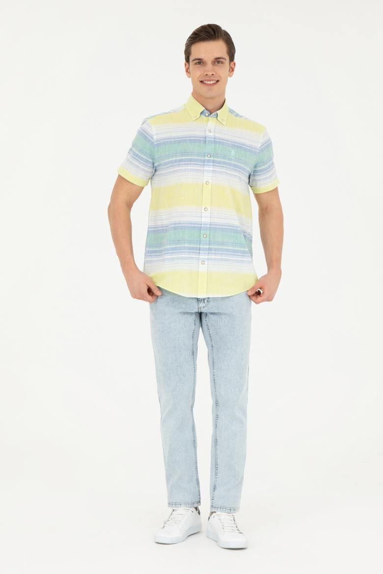Erkek Neon Sarı Kısa Kollu Gömlek - 50263825042