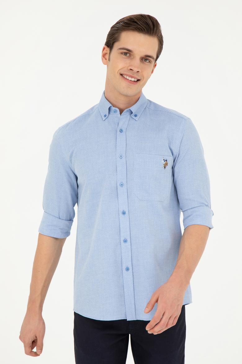 Erkek Saks Uzun Kollu Gömlek