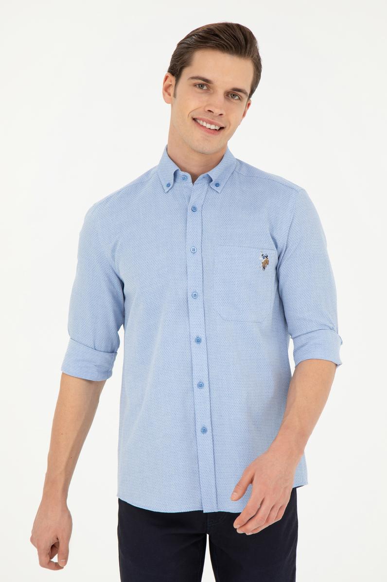 Erkek Saks Uzun Kollu Gömlek