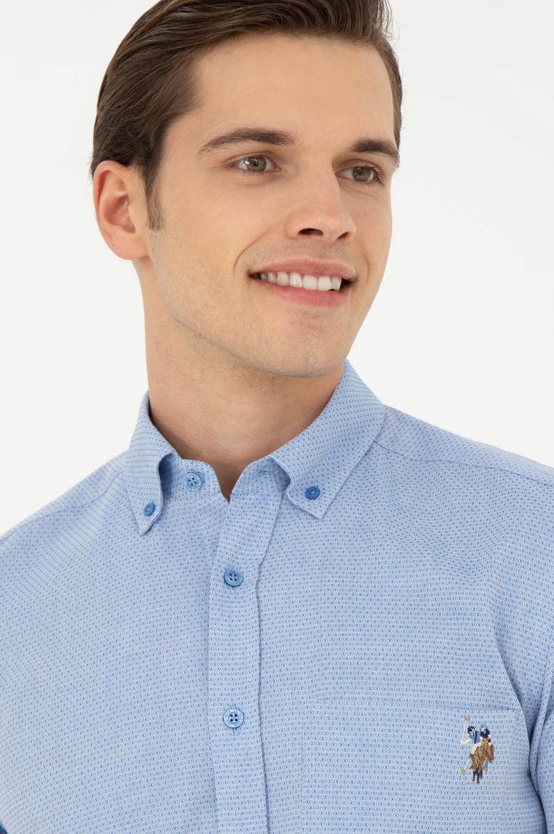 Erkek Saks Uzun Kollu Gömlek