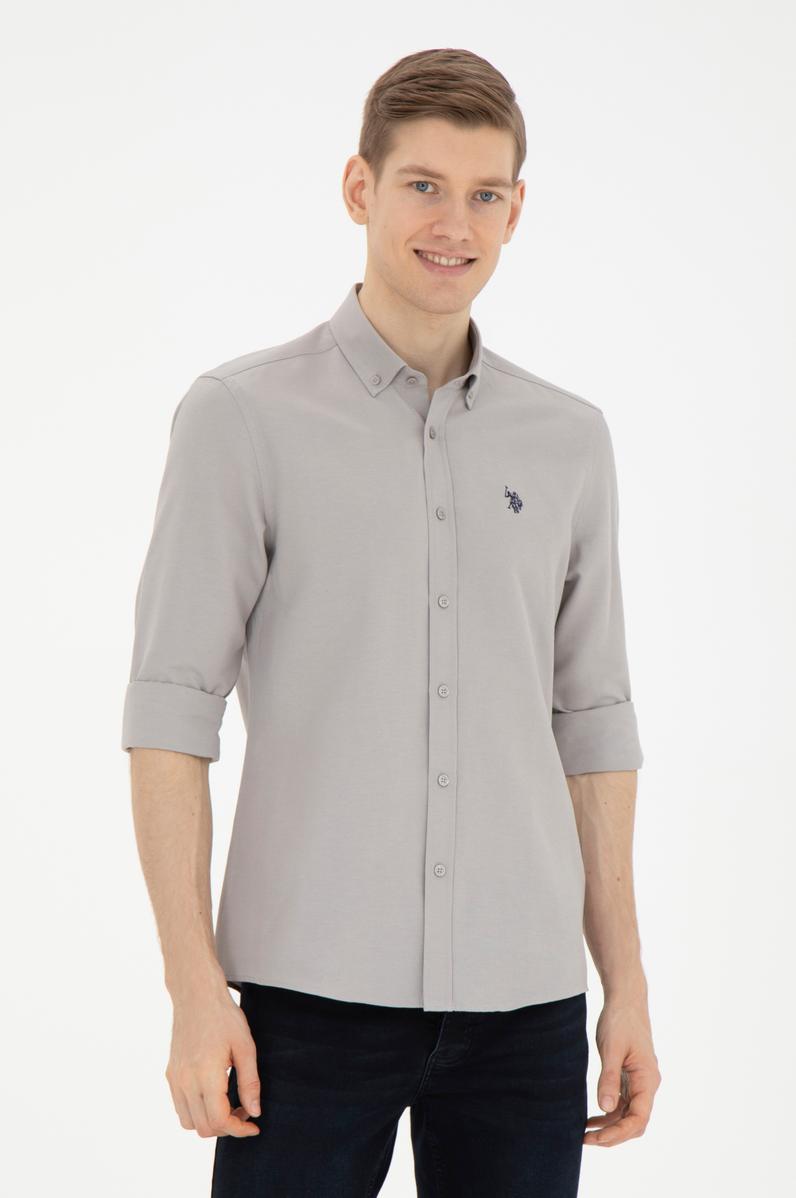 Erkek Koyu Gri Uzun Kollu Basic Gömlek