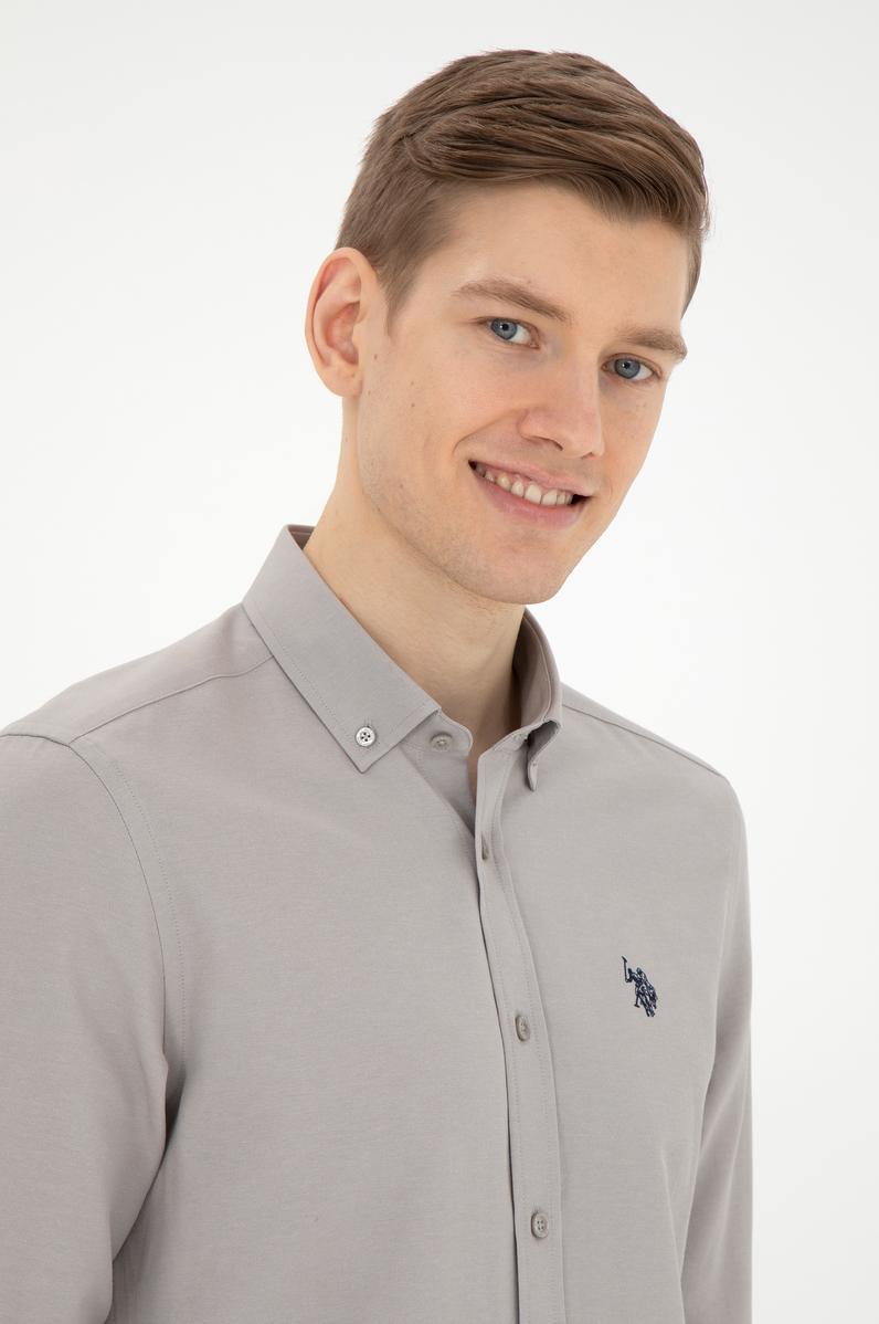 Erkek Koyu Gri Uzun Kollu Basic Gömlek