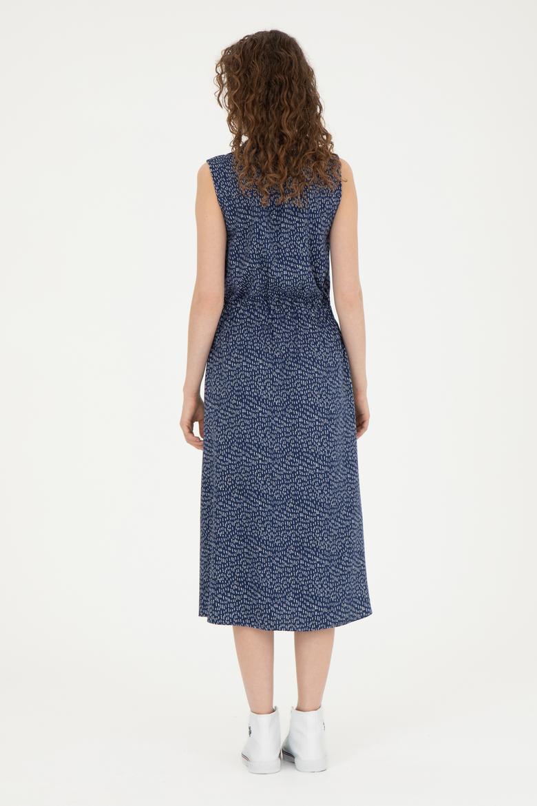 Kadın Lacivert V Yaka Dokuma Elbise - 50289216002