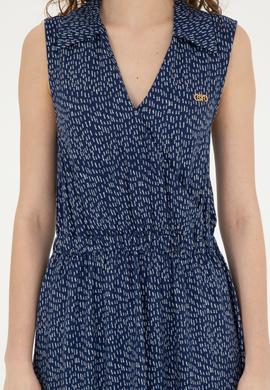 Kadın Lacivert V Yaka Dokuma Elbise - 50289216002