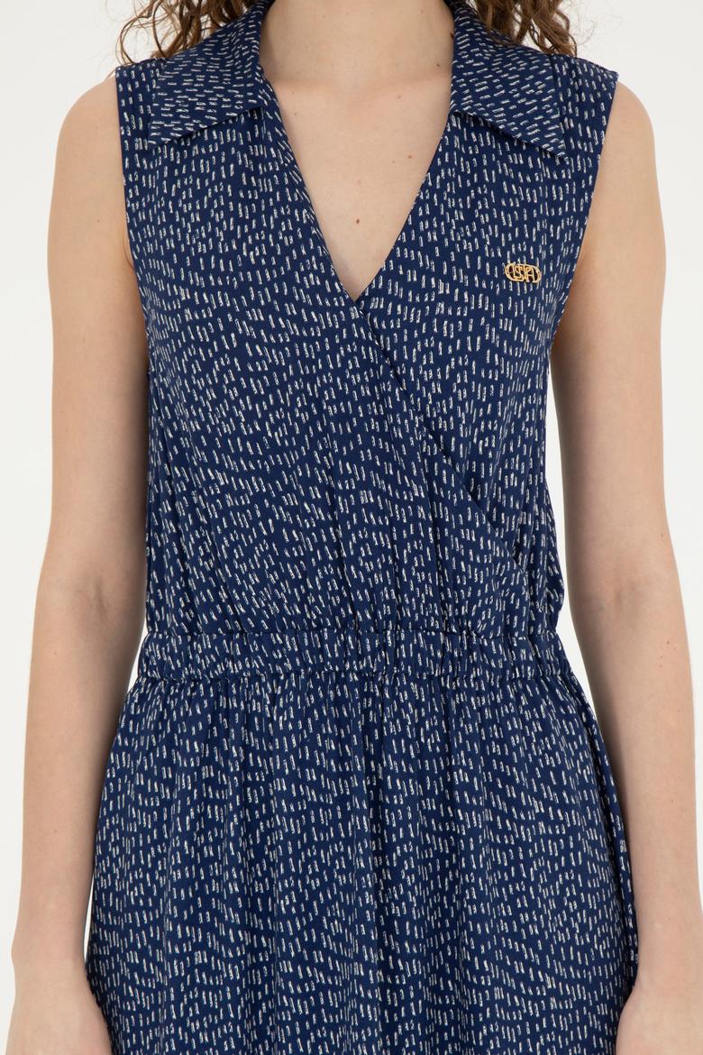 Kadın Lacivert V Yaka Dokuma Elbise - 50289216002