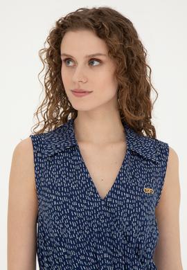 Kadın Lacivert V Yaka Dokuma Elbise - 50289216002