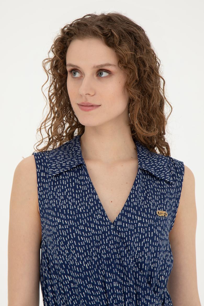 Kadın Lacivert V Yaka Dokuma Elbise - 50289216002