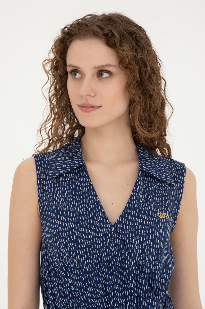Kadın Lacivert V Yaka Dokuma Elbise