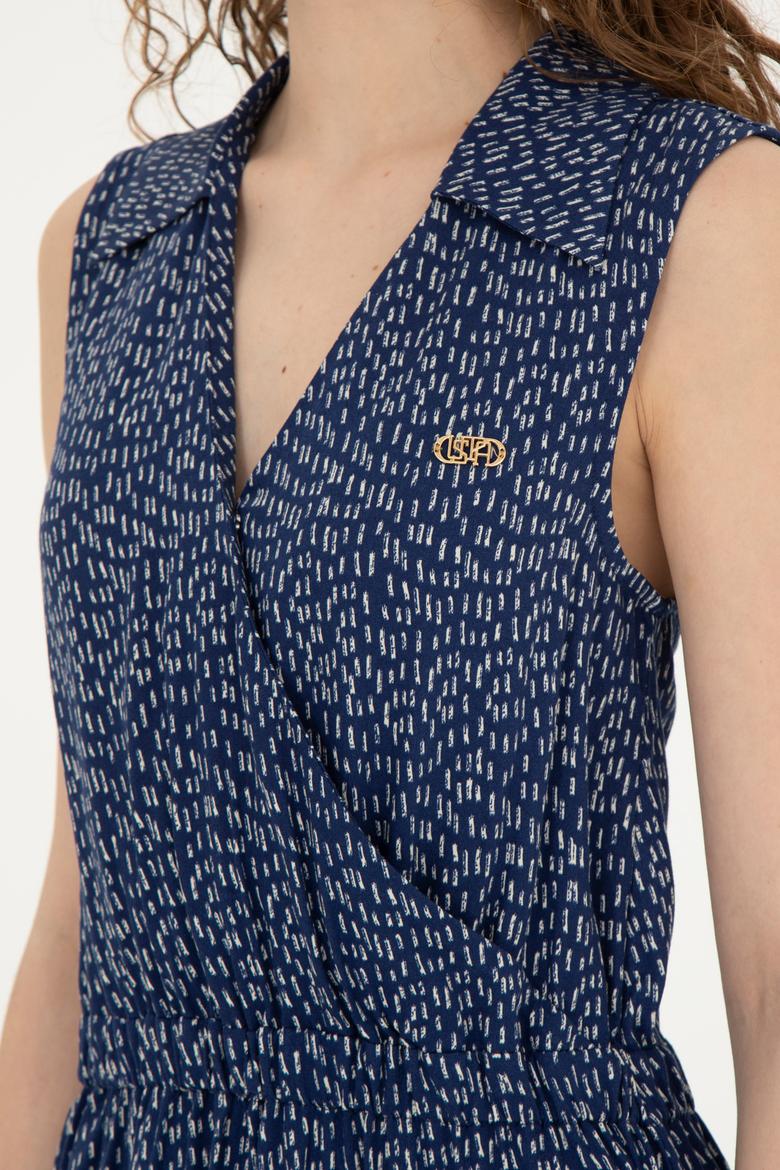 Kadın Lacivert V Yaka Dokuma Elbise - 50289216002