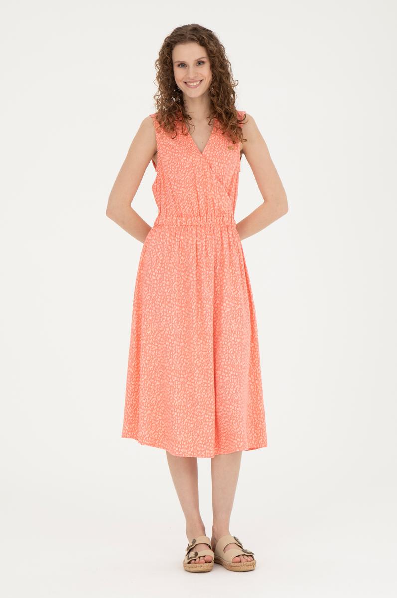 Kadın Neon Pembe Midi Boy Dokuma Elbise