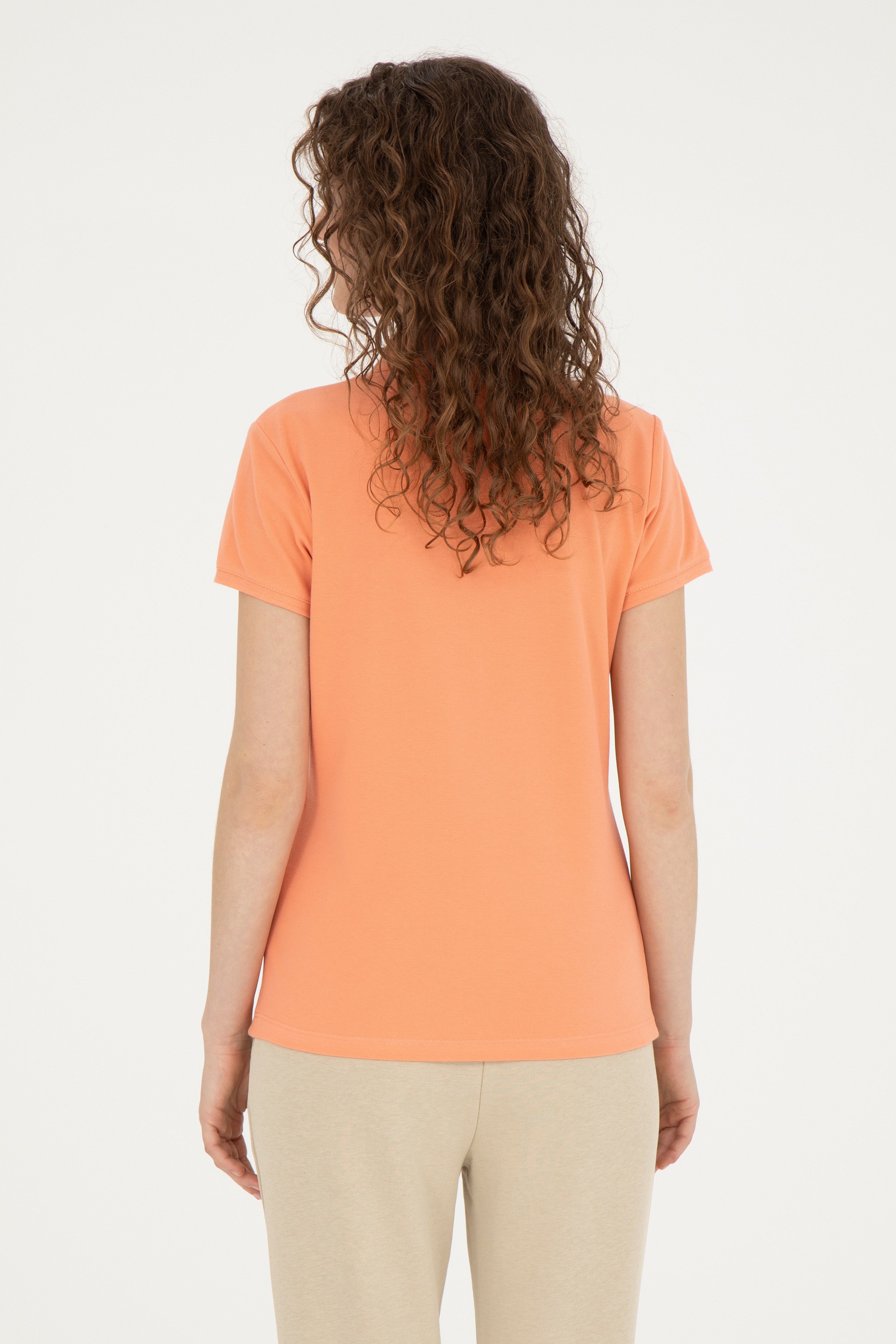 Kadın Somon Basic Polo Yaka Tişört - Image 5