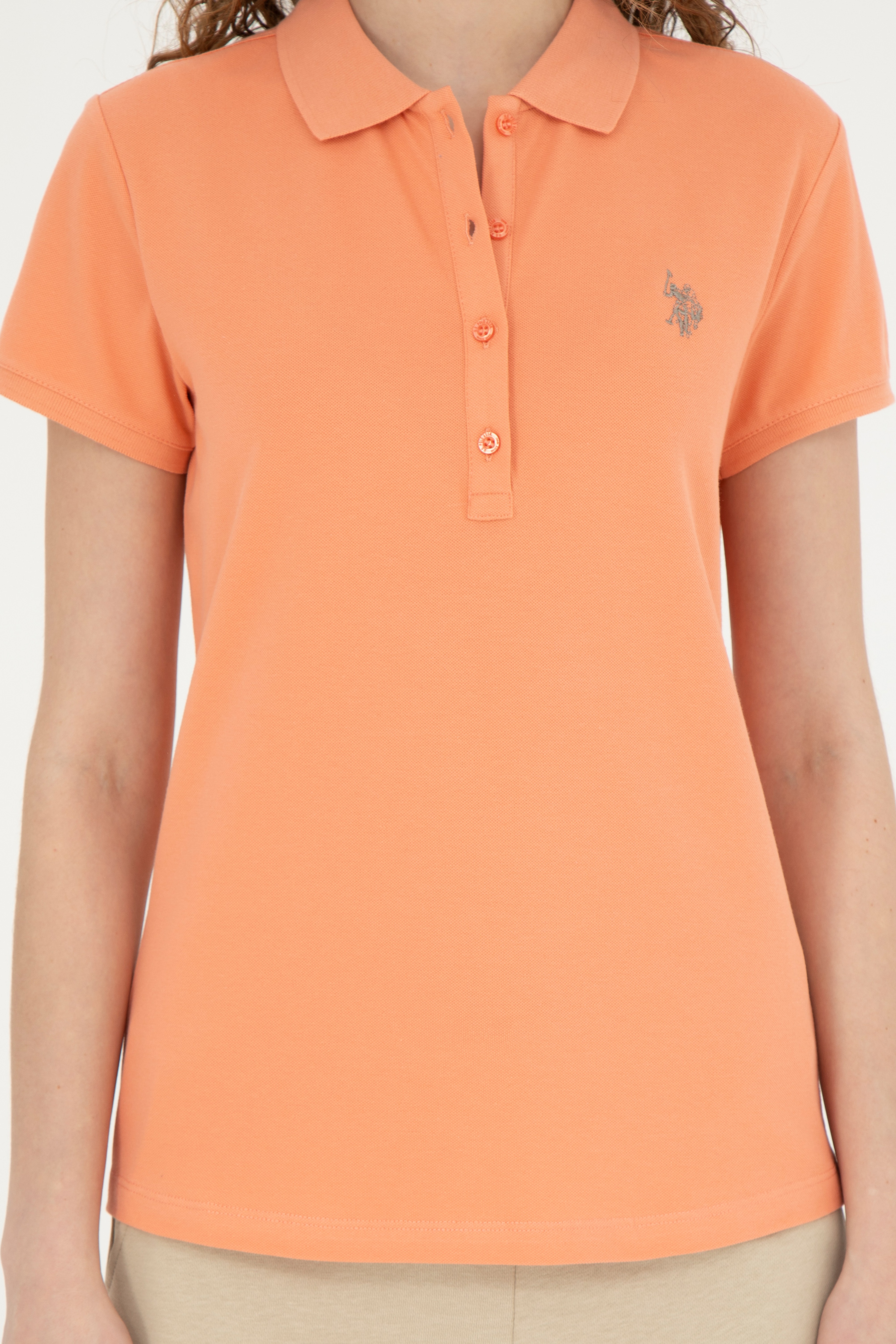 Kadın Somon Basic Polo Yaka Tişört