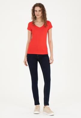 Kadın Kırmızı Basic V Yaka Tişört - 50280068031